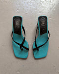 Blue strappy toe kitten heel