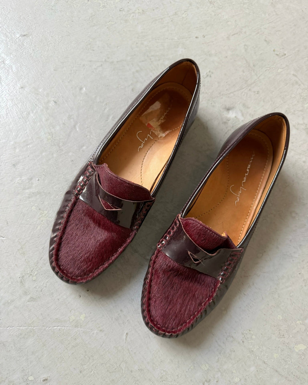 Wine red pony hair loafers