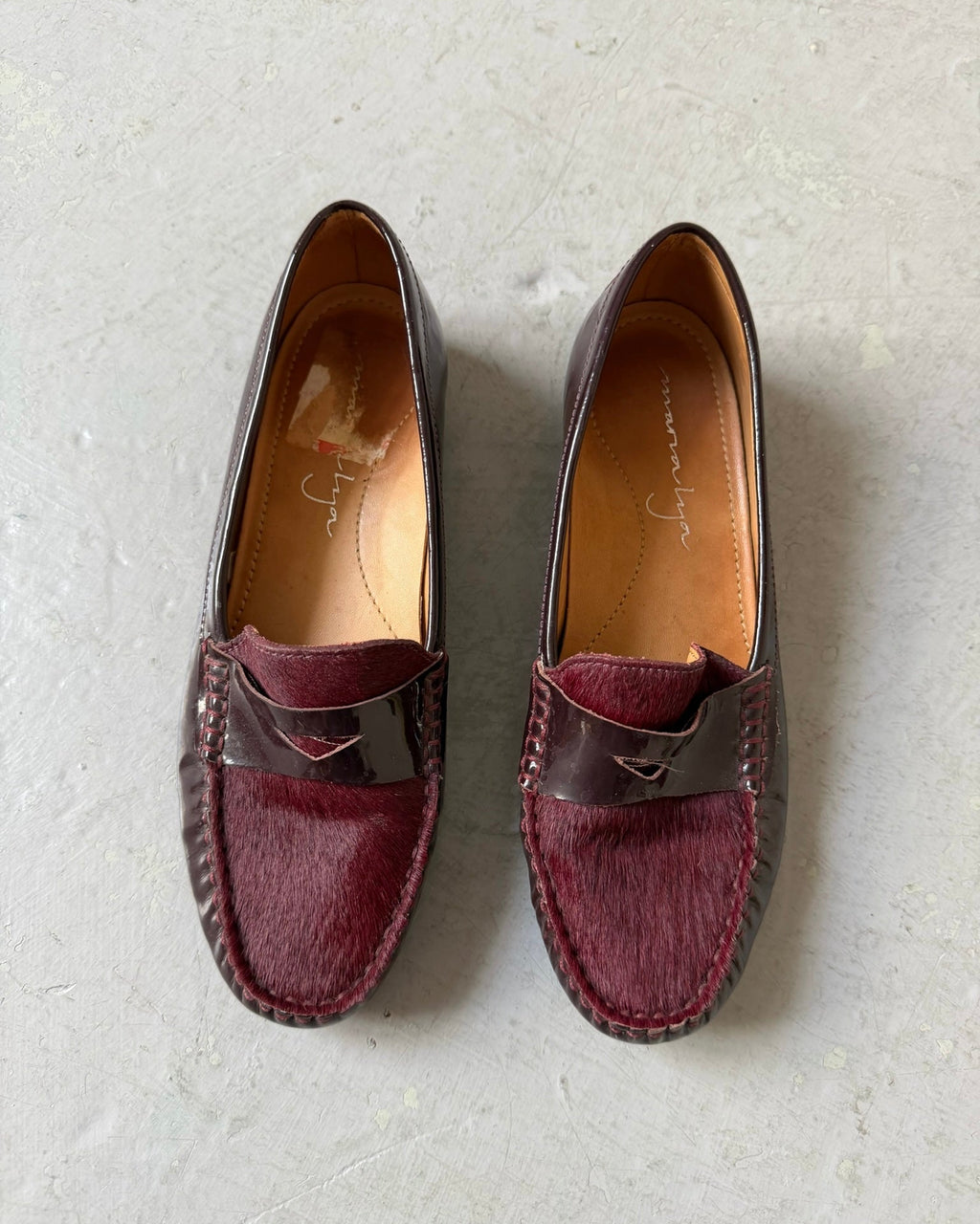Wine red pony hair loafers