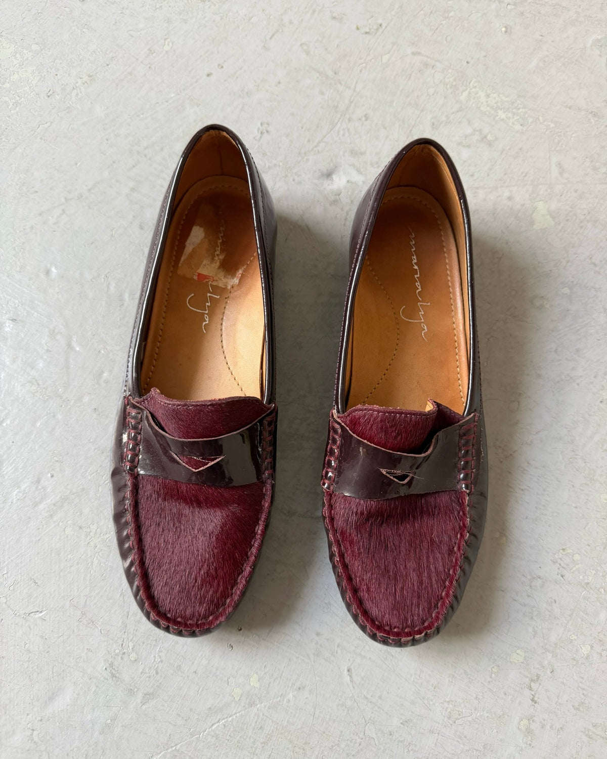 Wine red pony hair loafers