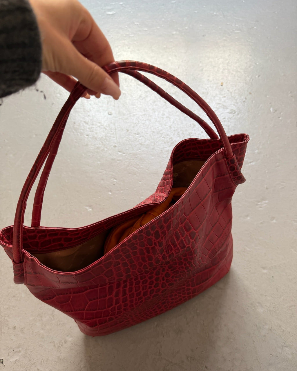 Red croc print bag
