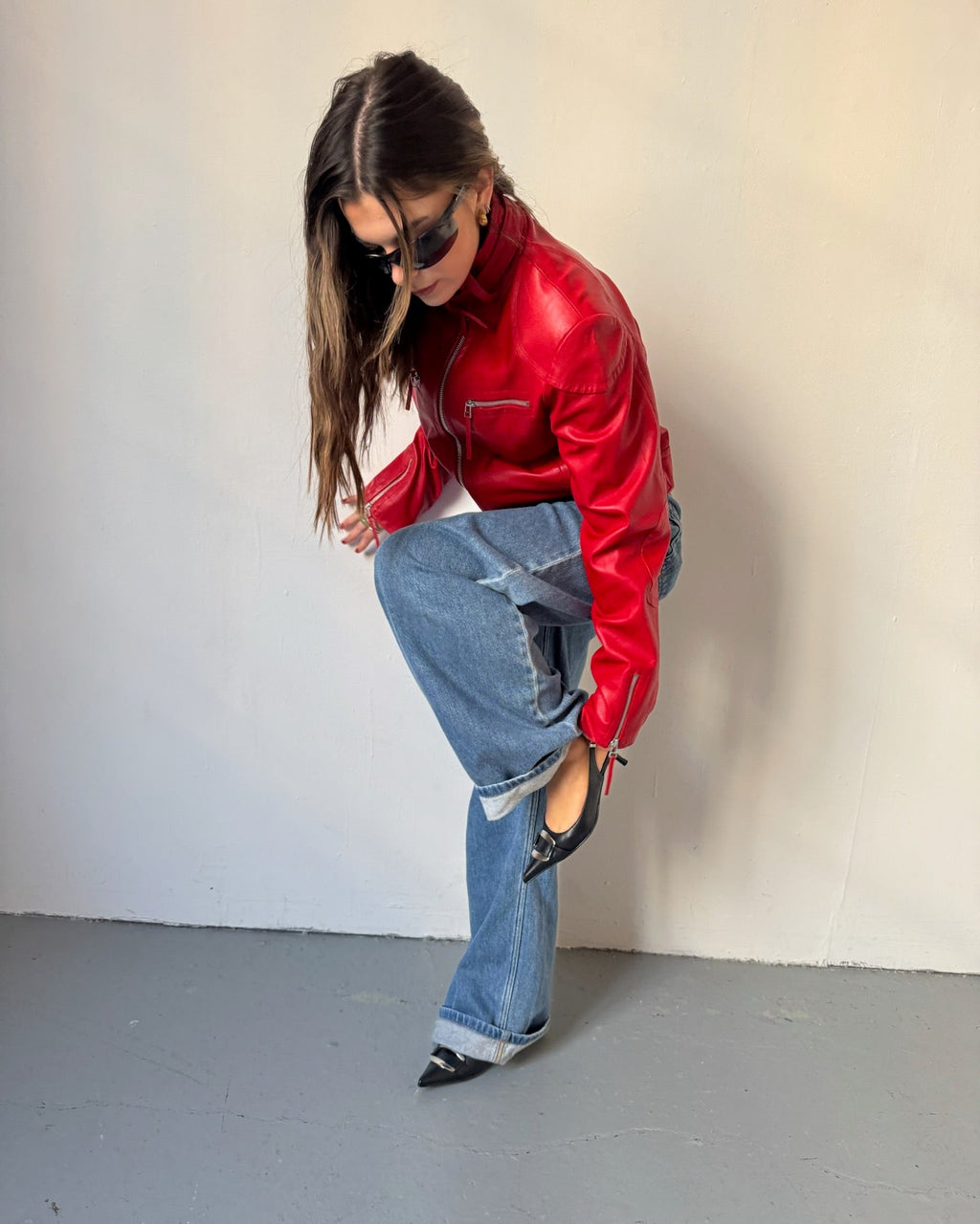 Red leather jacket