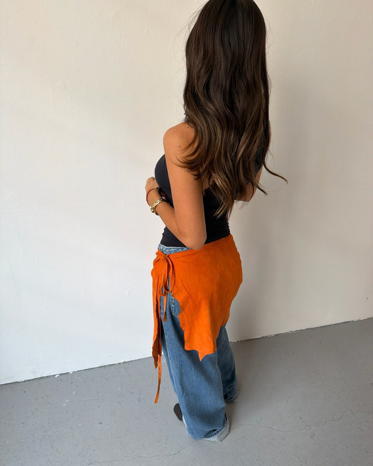 Orange suede wrap skirt