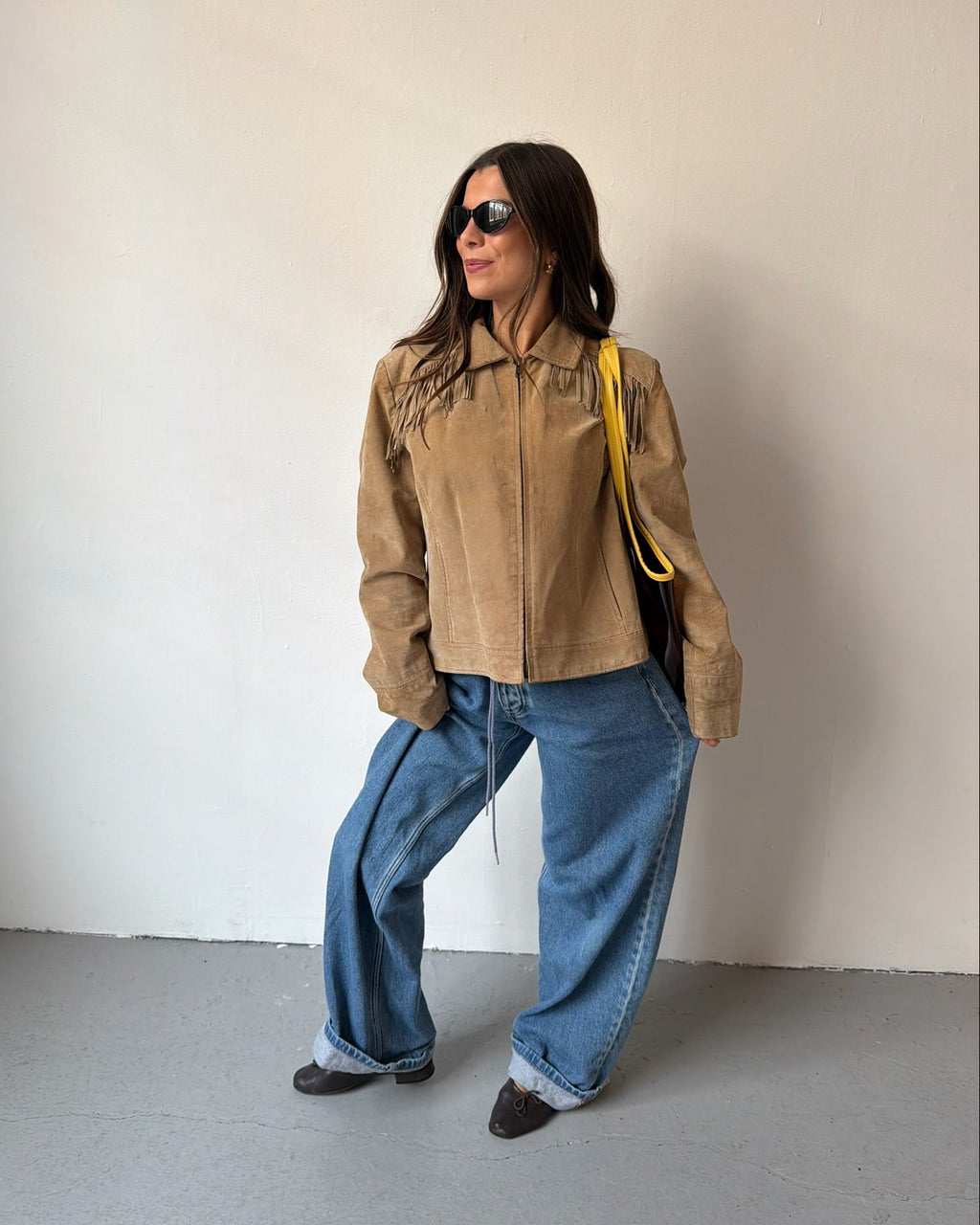 Beige tassel suede jacket