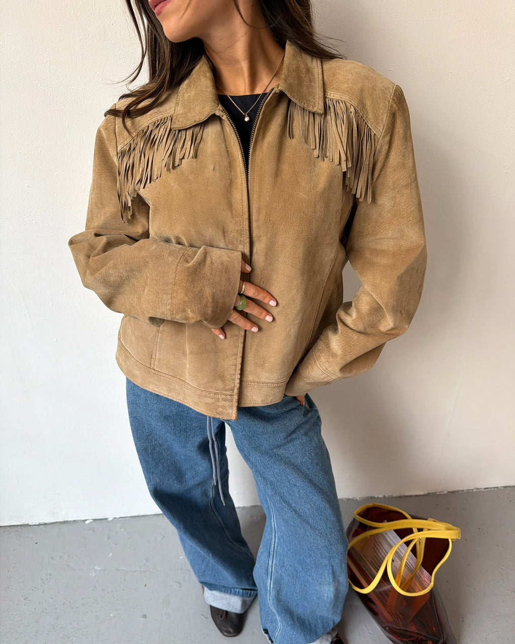 Beige tassel suede jacket