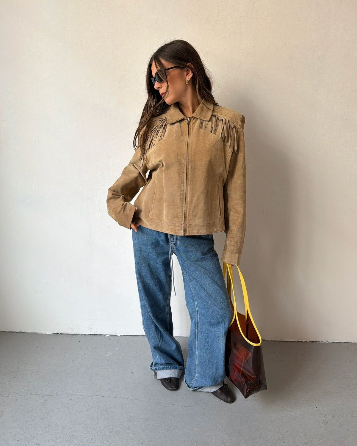 Beige tassel suede jacket