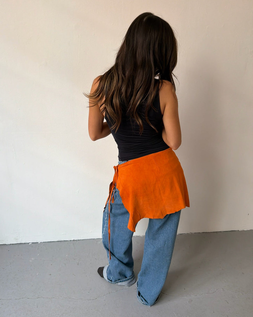 Orange suede wrap skirt