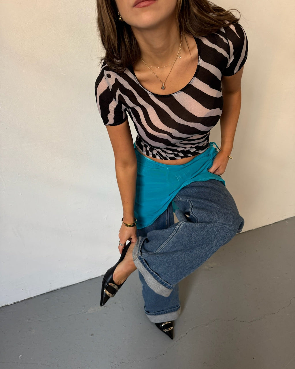 Blue mesh wrap skirt