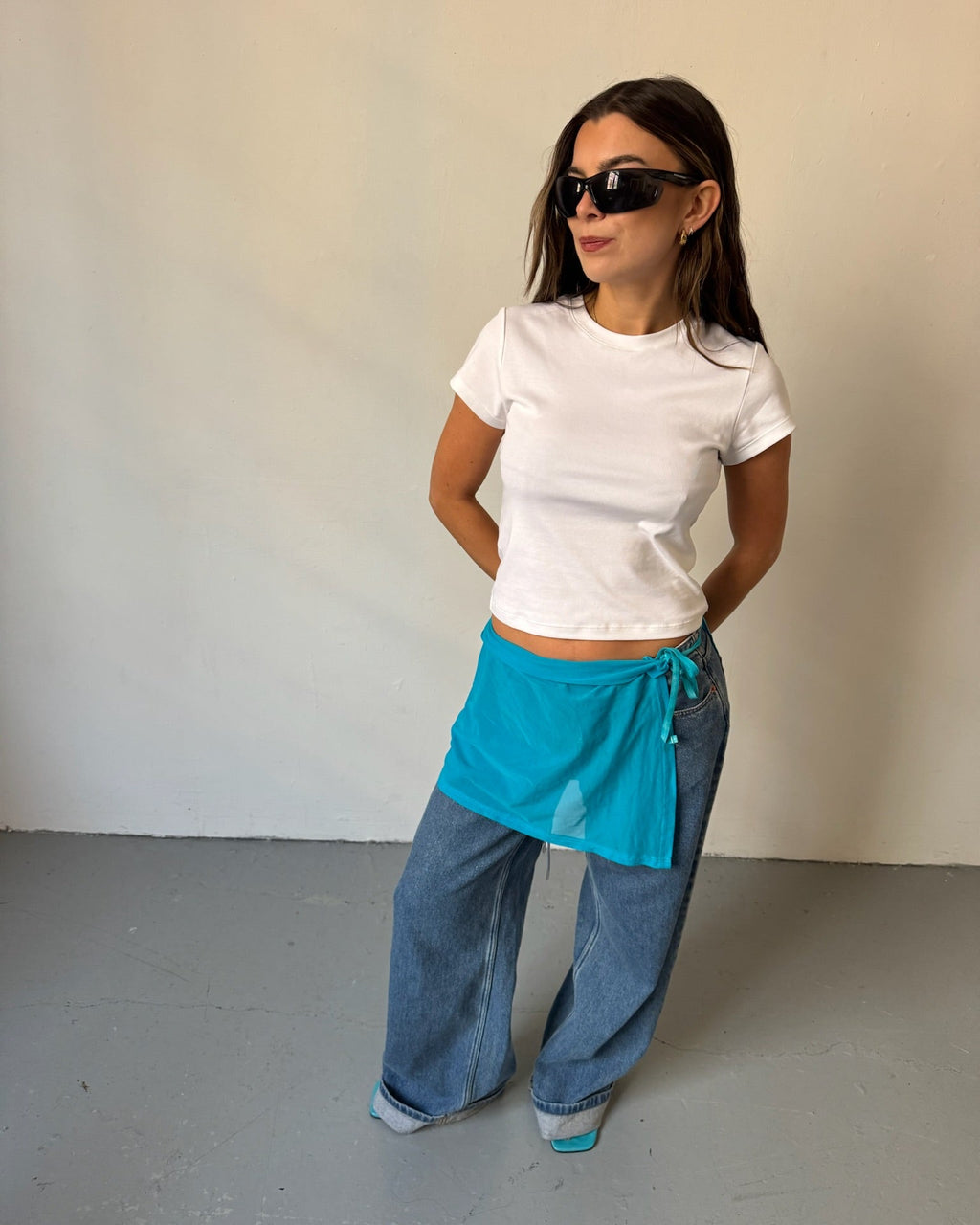 Blue mesh wrap skirt
