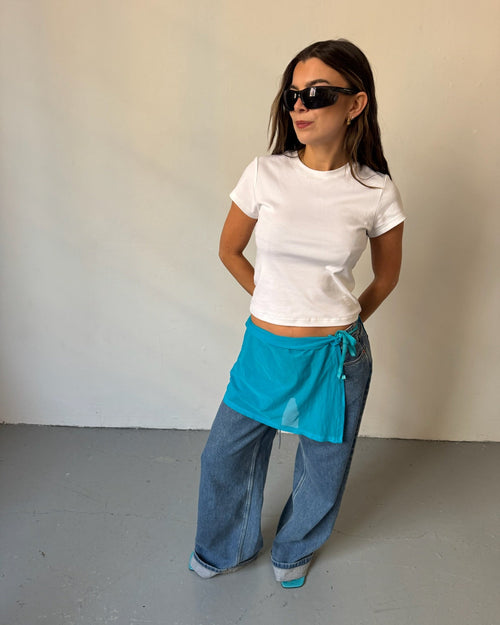 Blue mesh wrap skirt