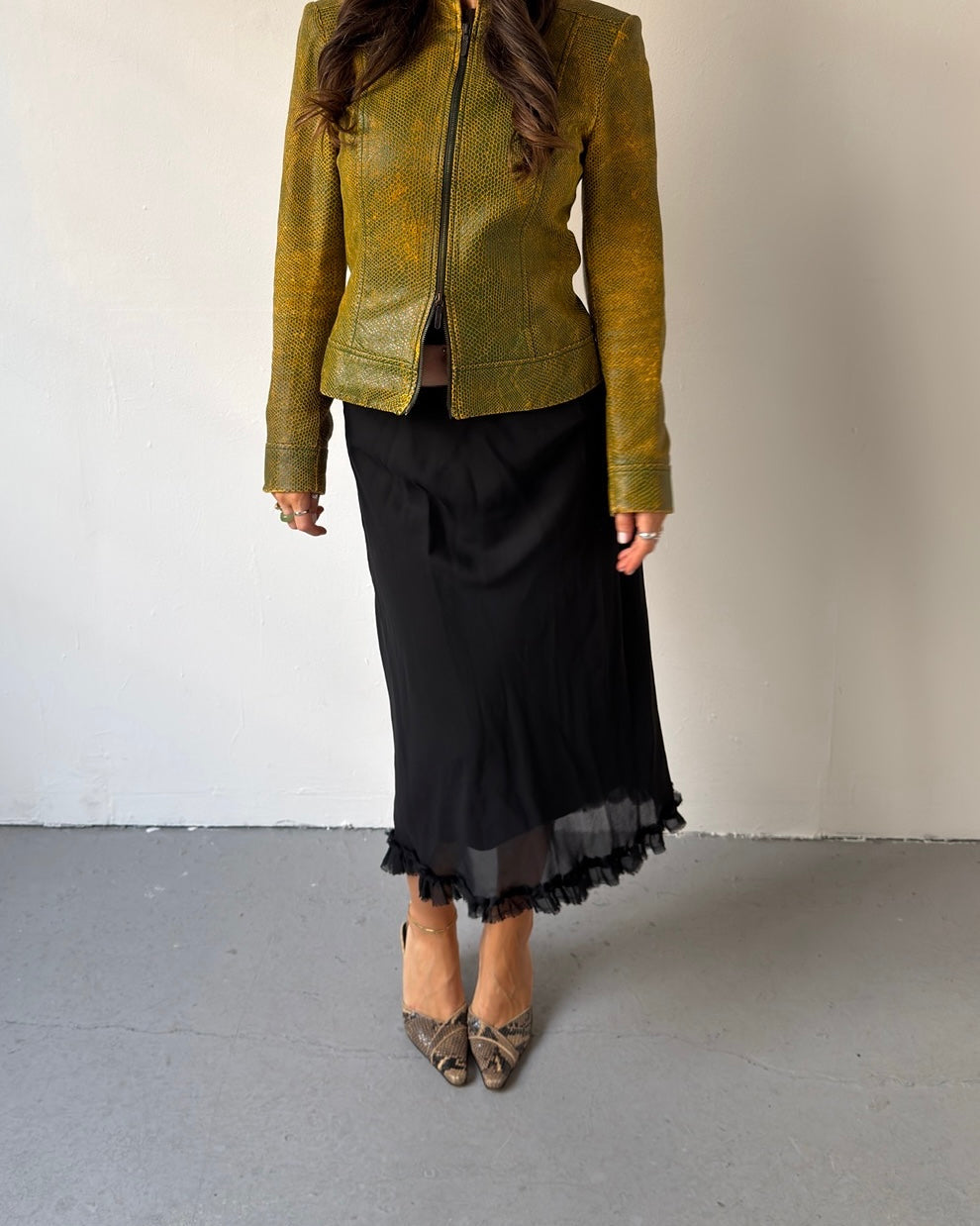 Black sheer midi frill skirt
