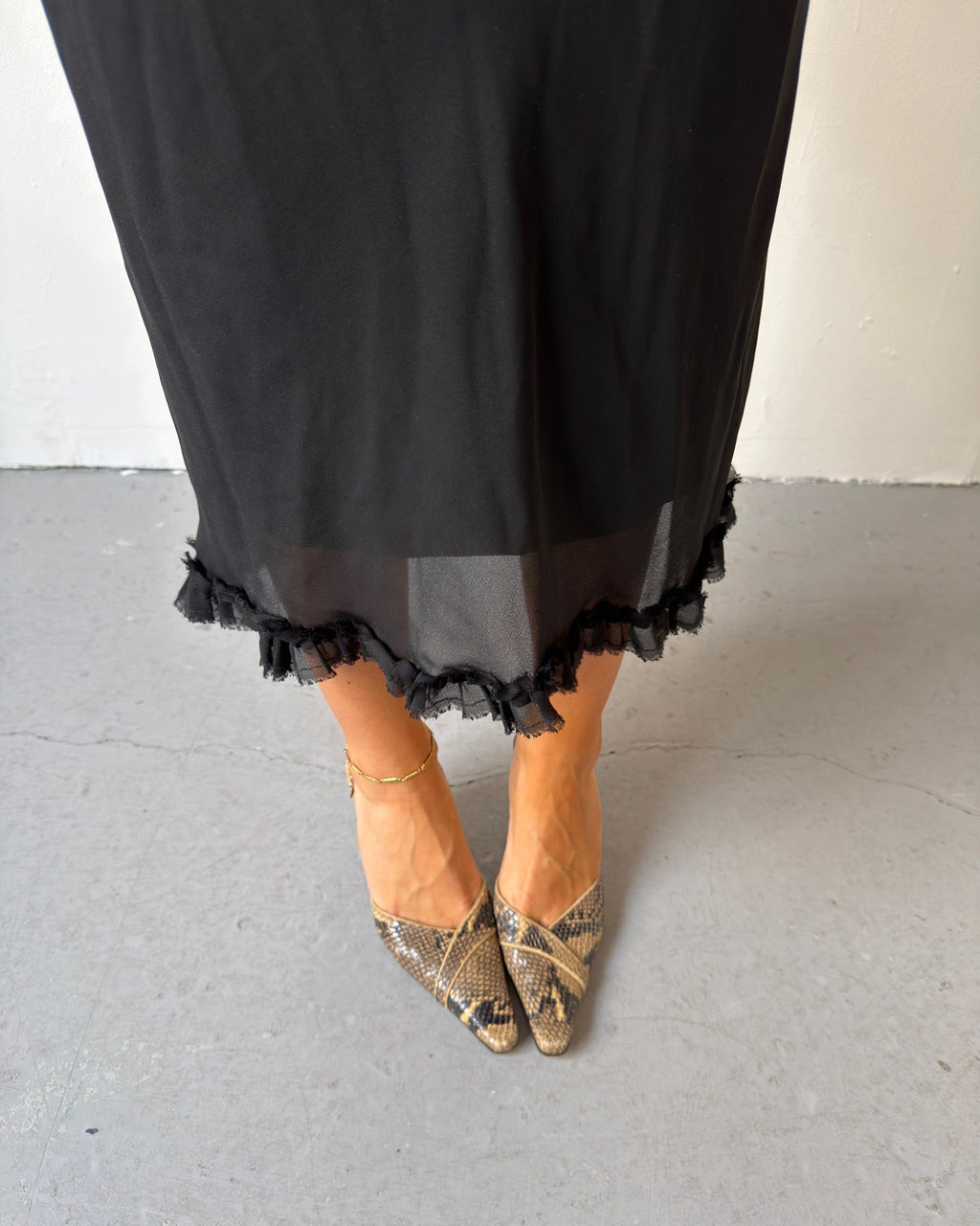 Black sheer midi frill skirt