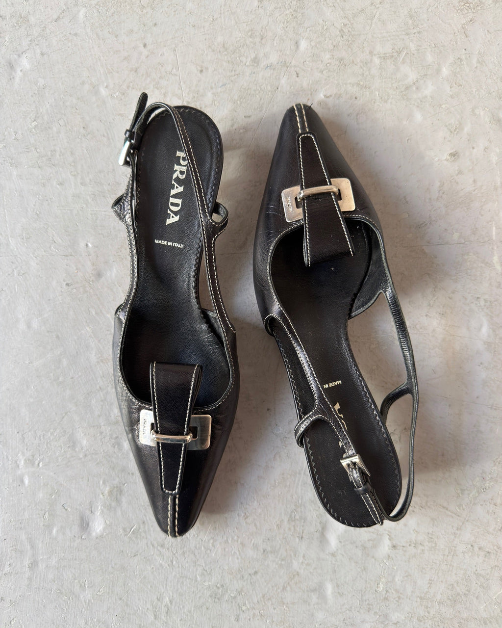 Black Prada point kitten heel