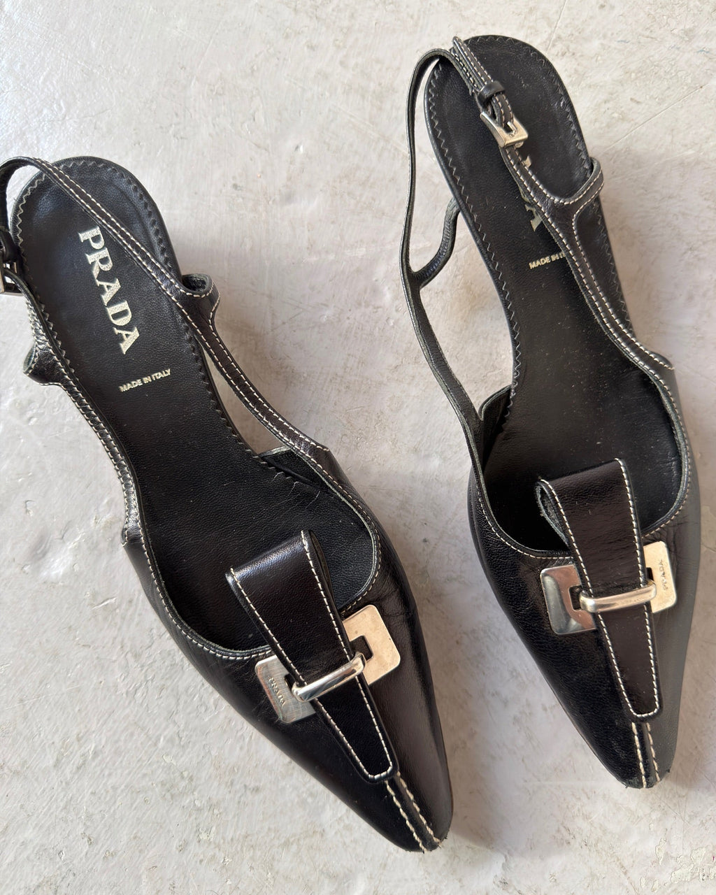 Black Prada point kitten heel