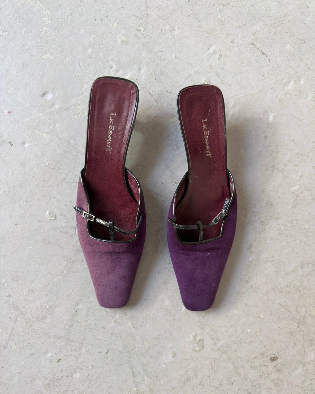 Purple suede kitten heels
