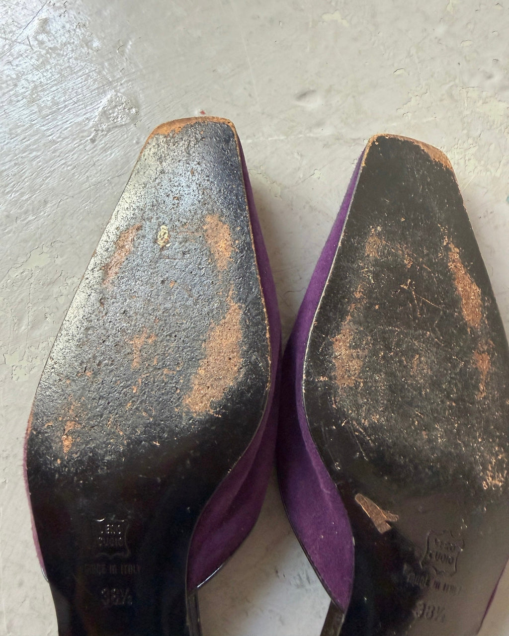 Purple suede kitten heels
