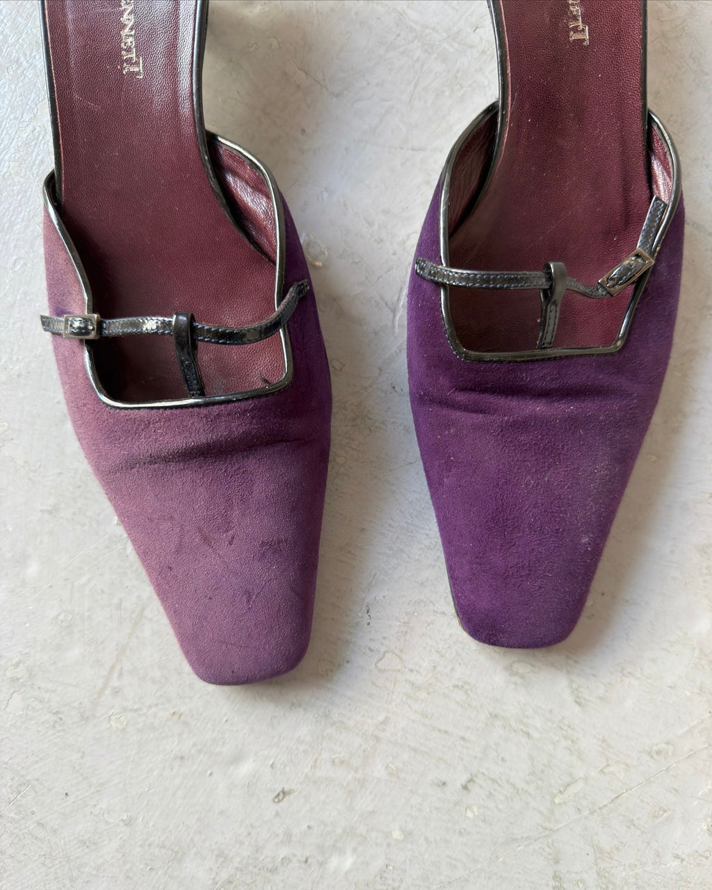 Purple suede kitten heels