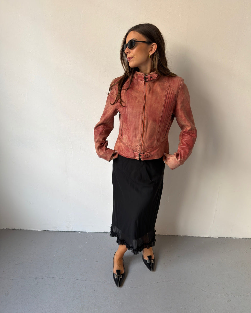 Pink washed leather jacket