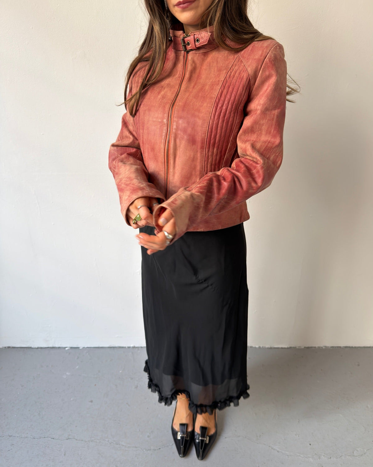 Pink washed leather jacket