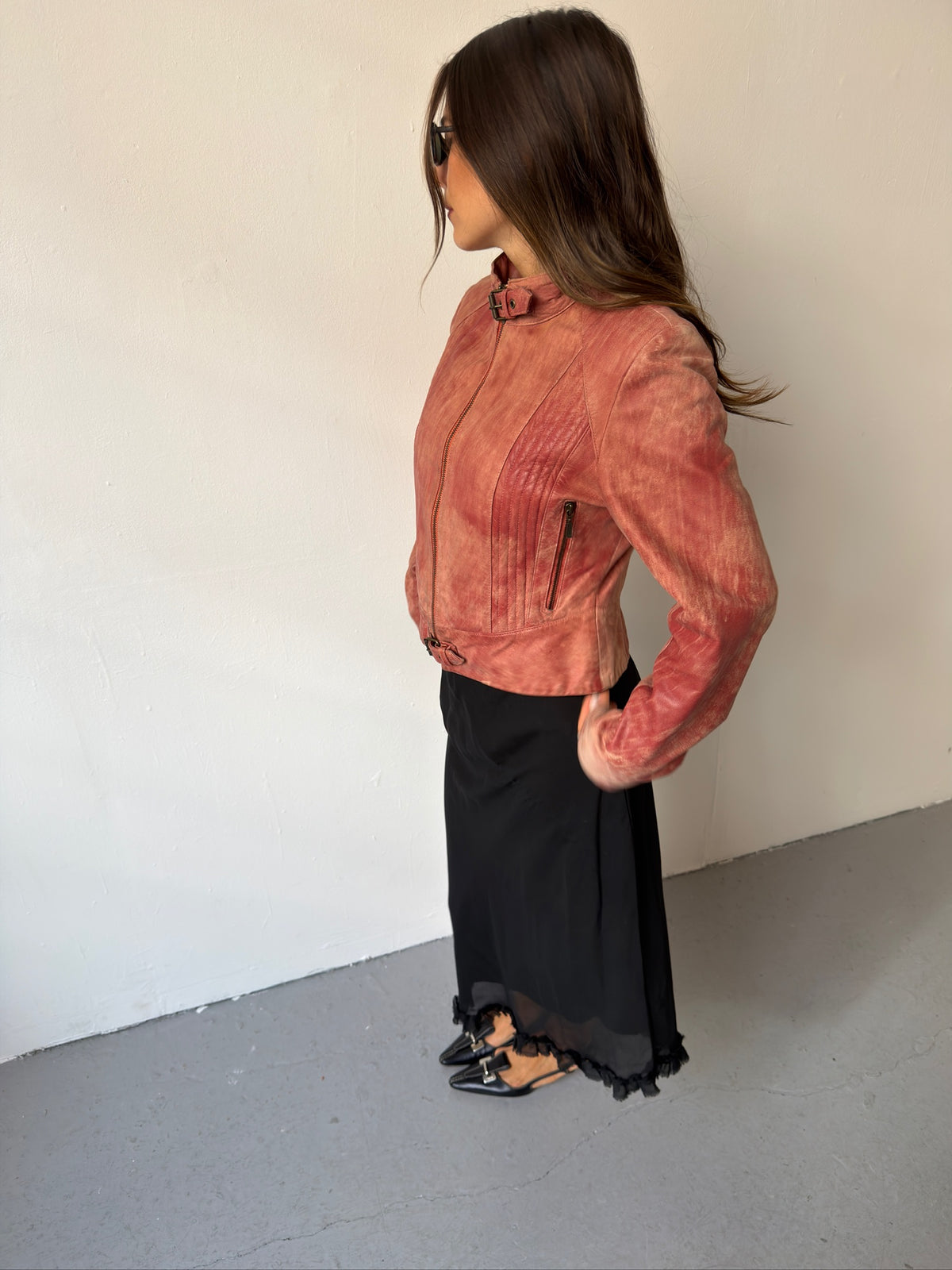 Pink washed leather jacket