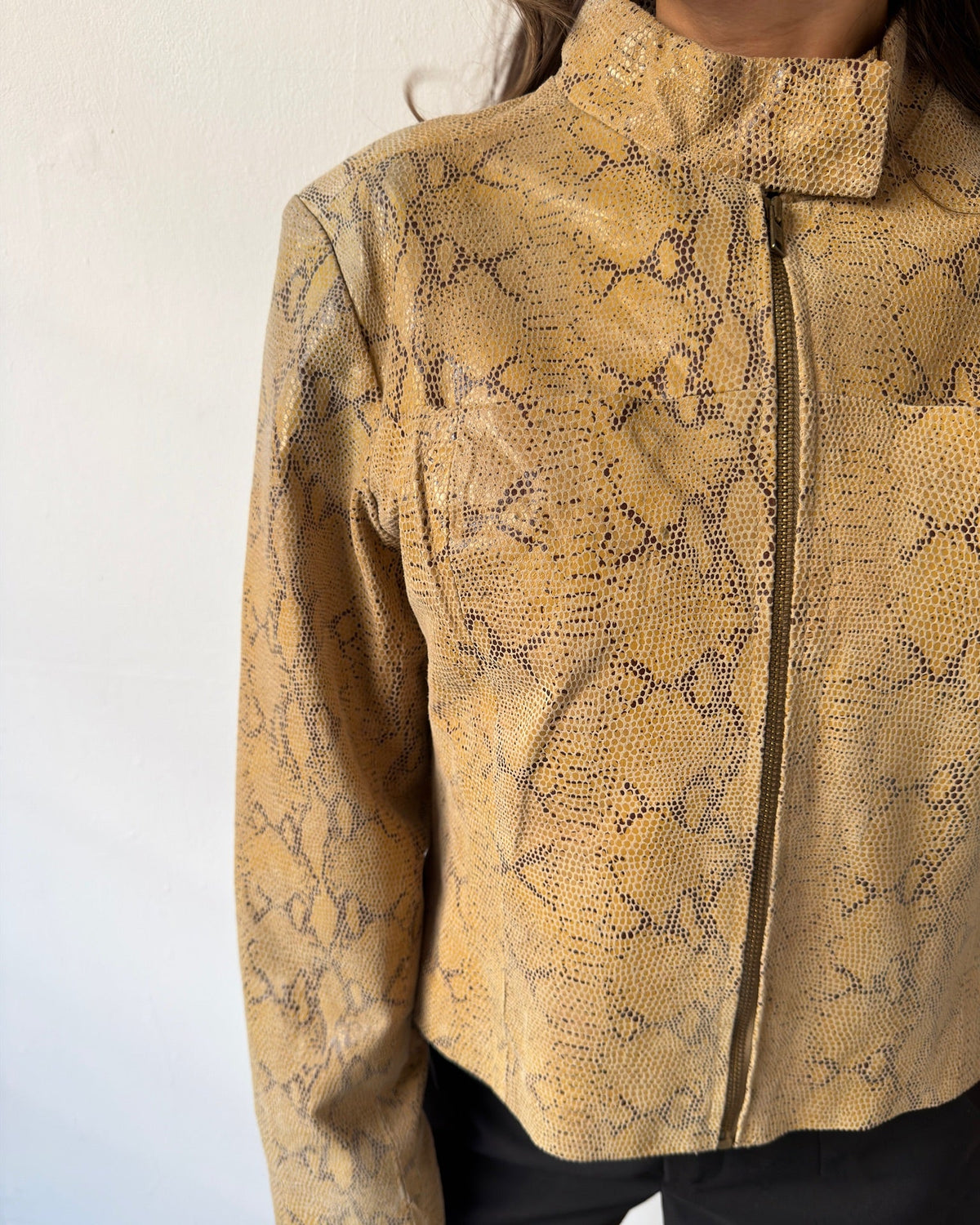 Beige snakeskin leather jacket
