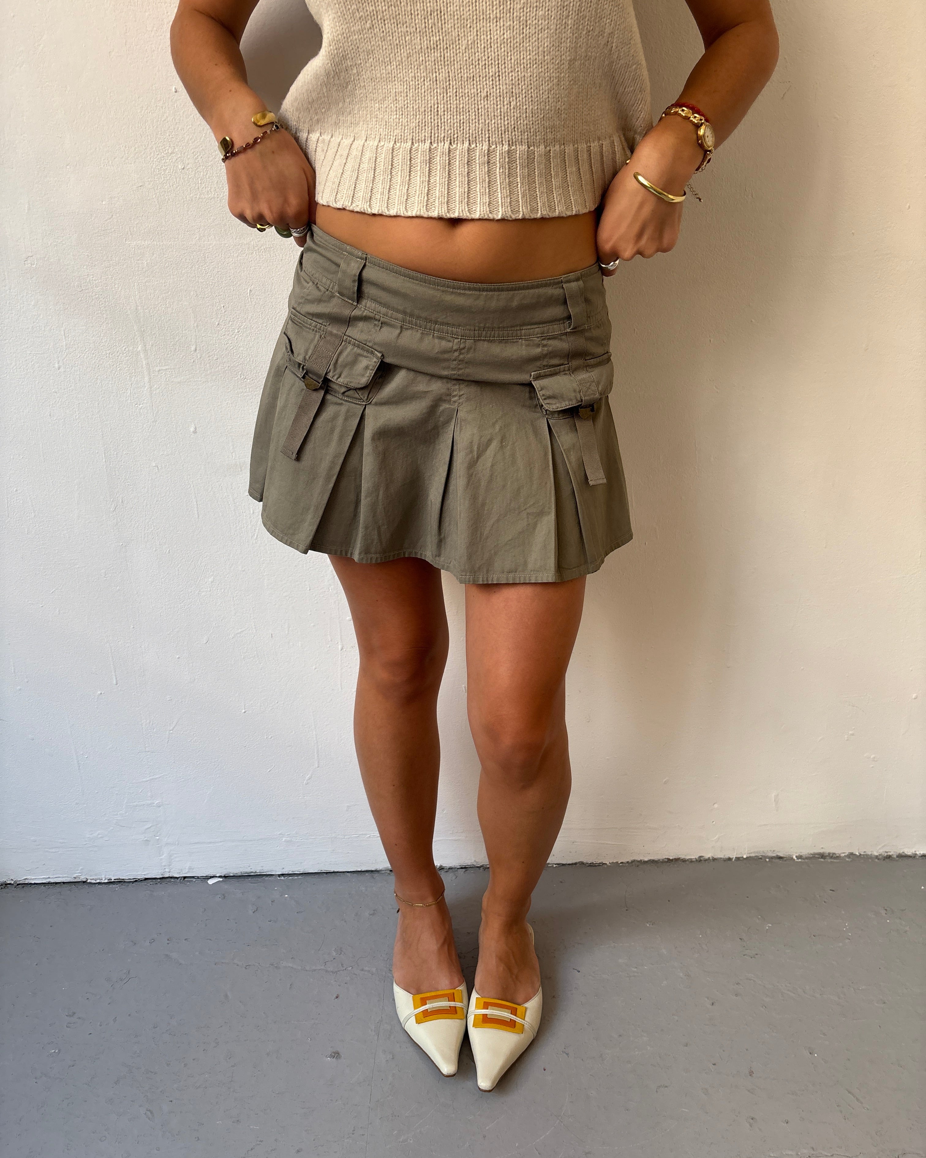 Khaki cargo mini skirt