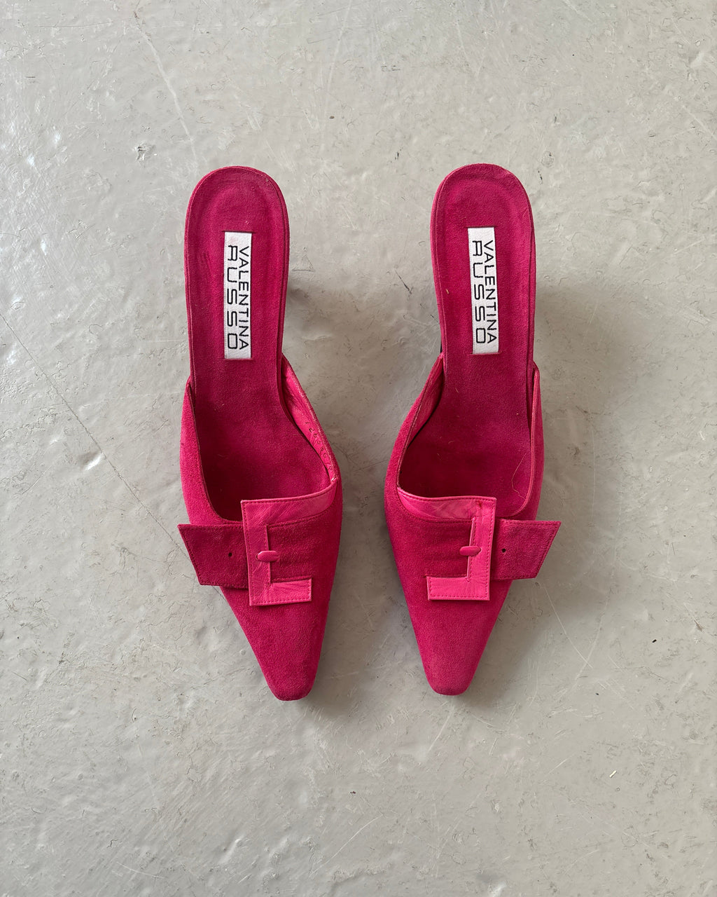 Pink suede kitten heels