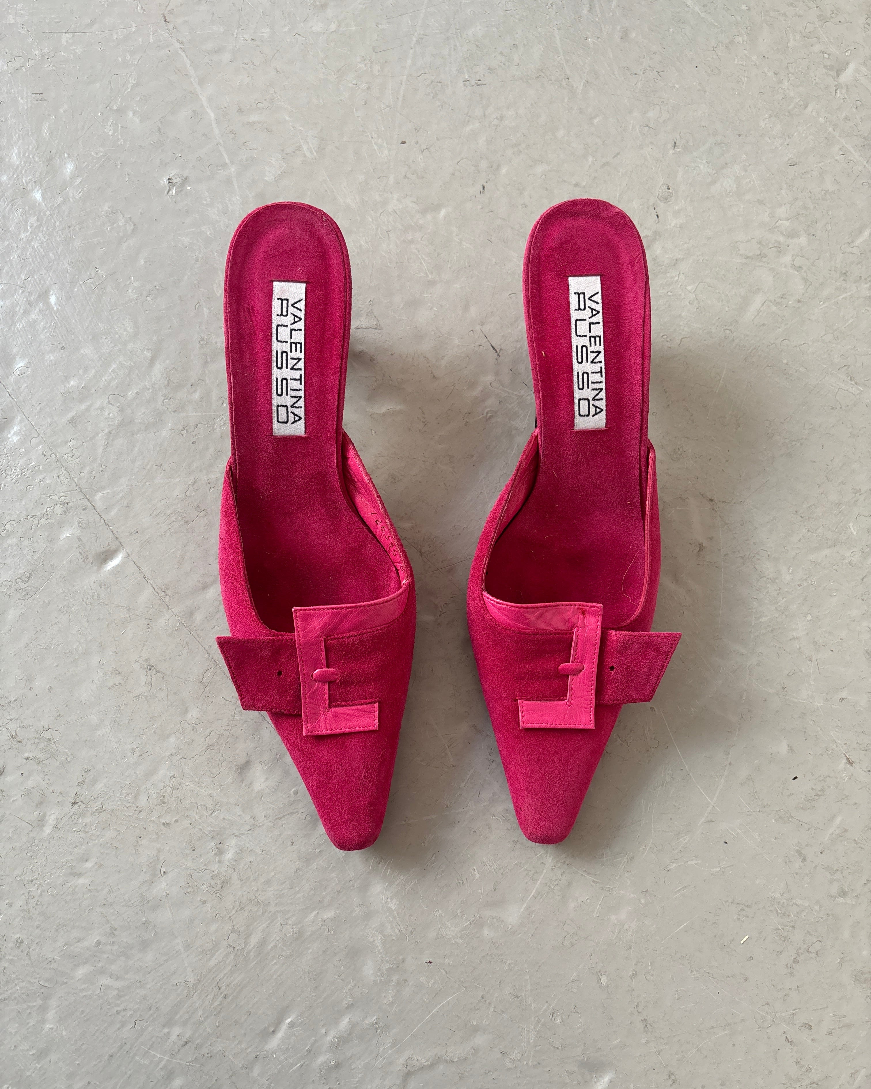Pink suede kitten heels