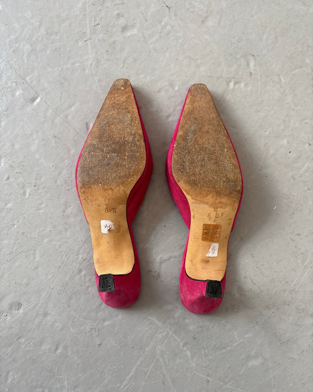 Pink suede kitten heels