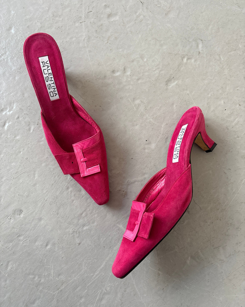 Pink suede kitten heels