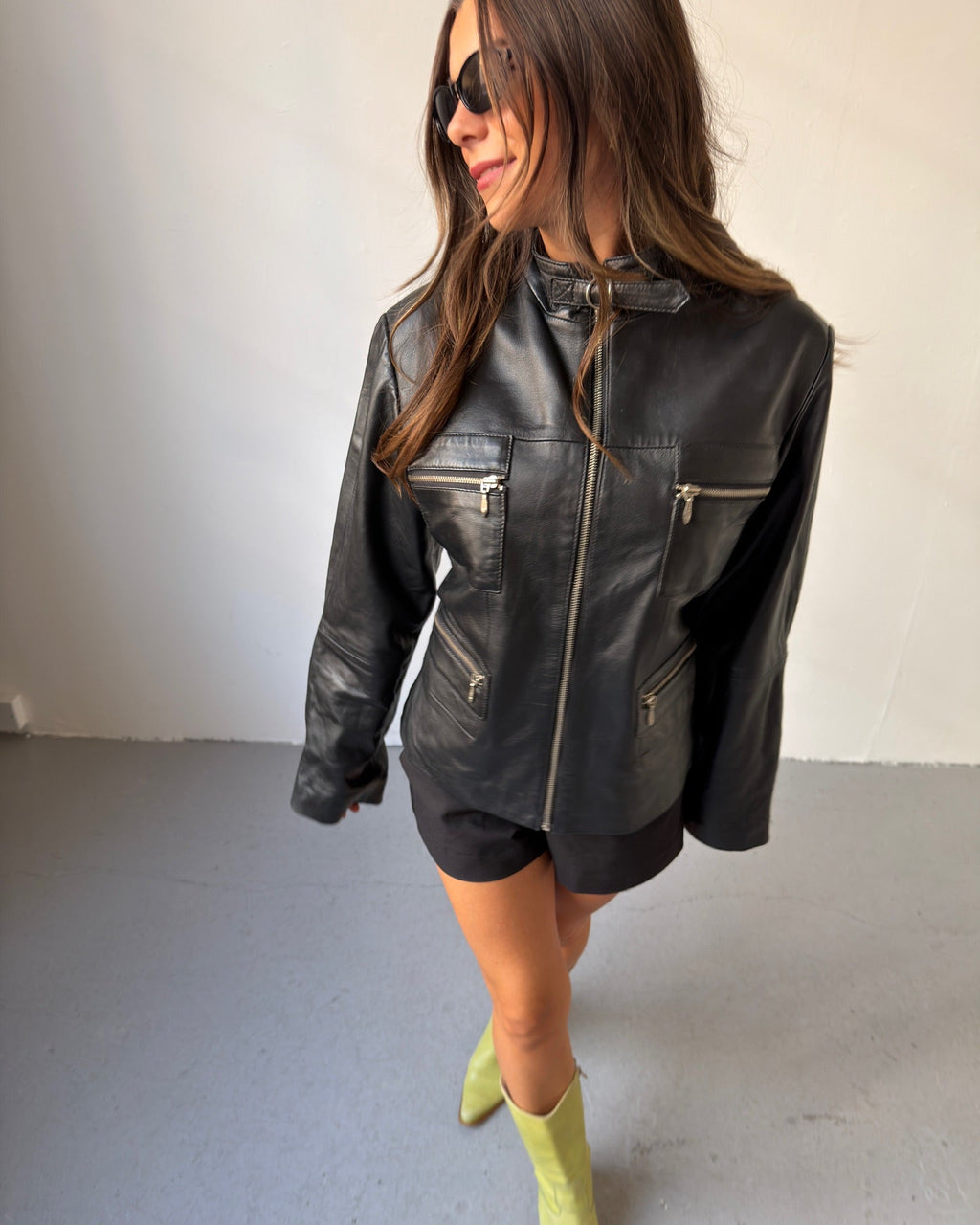 Black zipper leather jacket