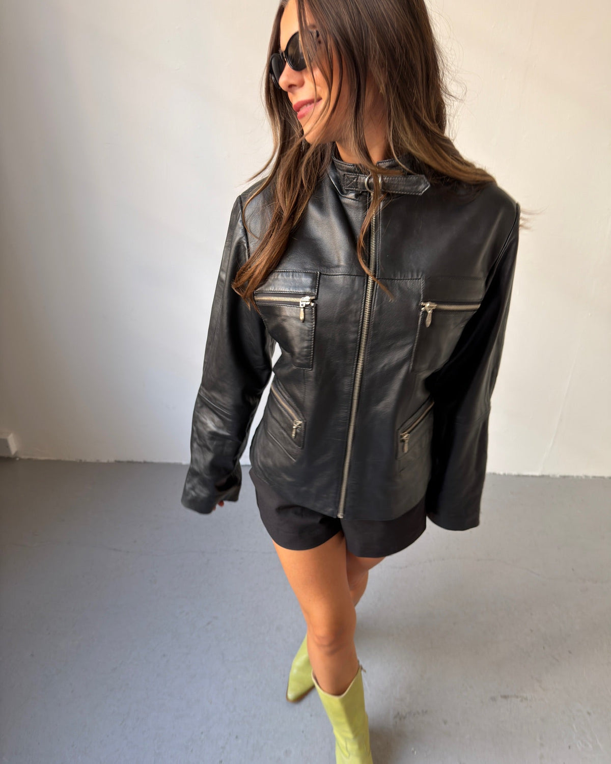 Black zipper leather jacket