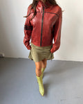 Red moto leather jacket