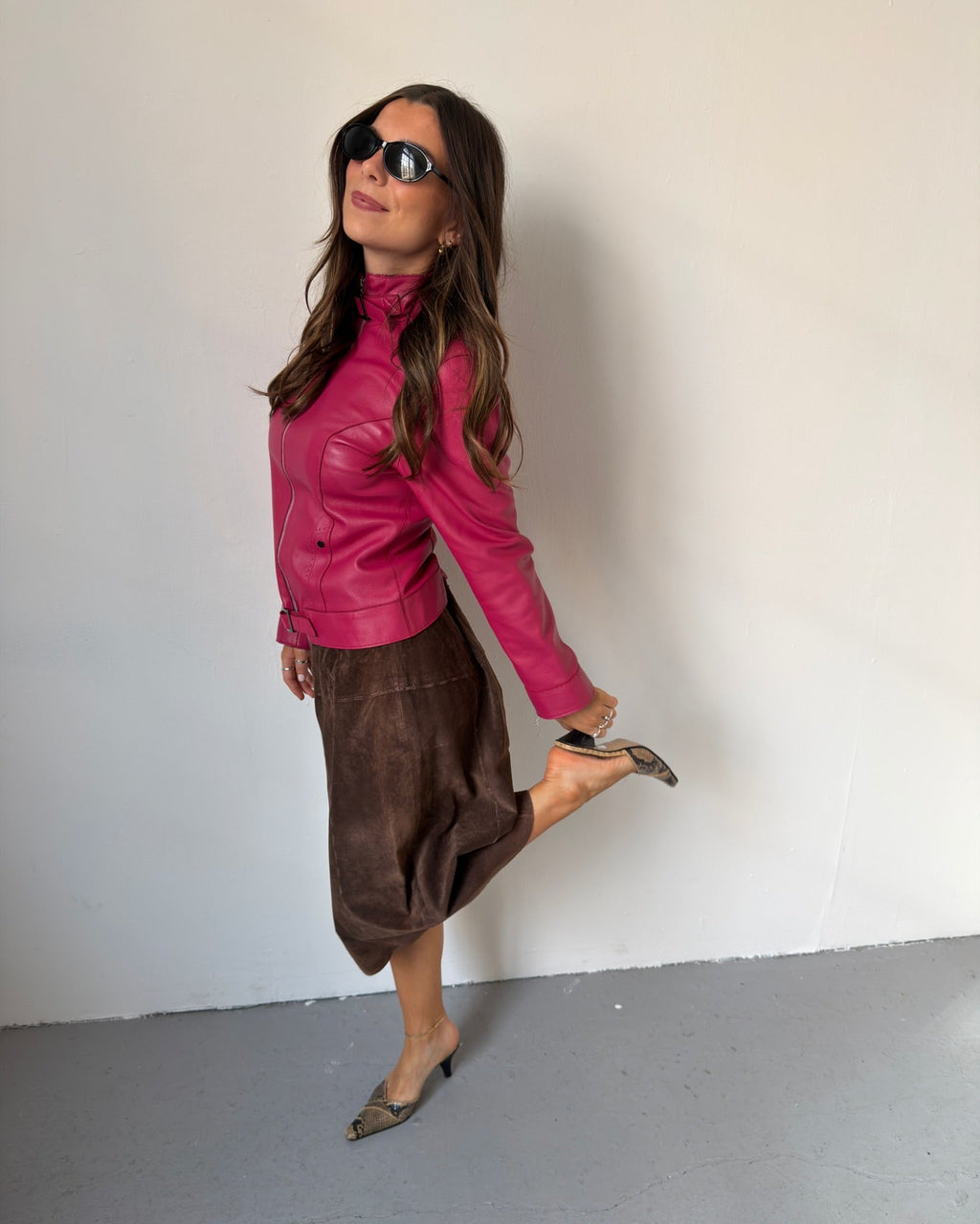 Hot pink leather jacket