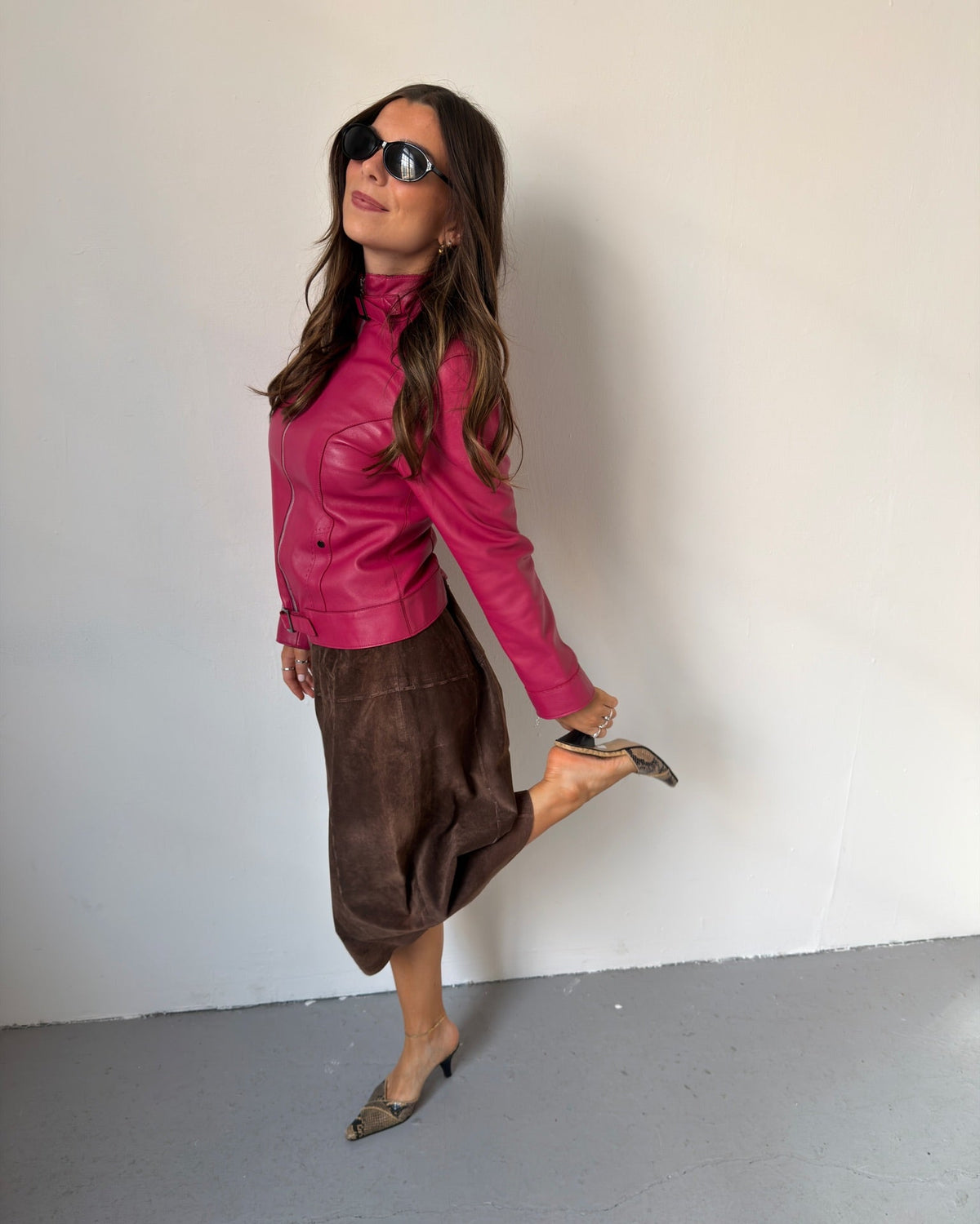 Hot pink leather jacket
