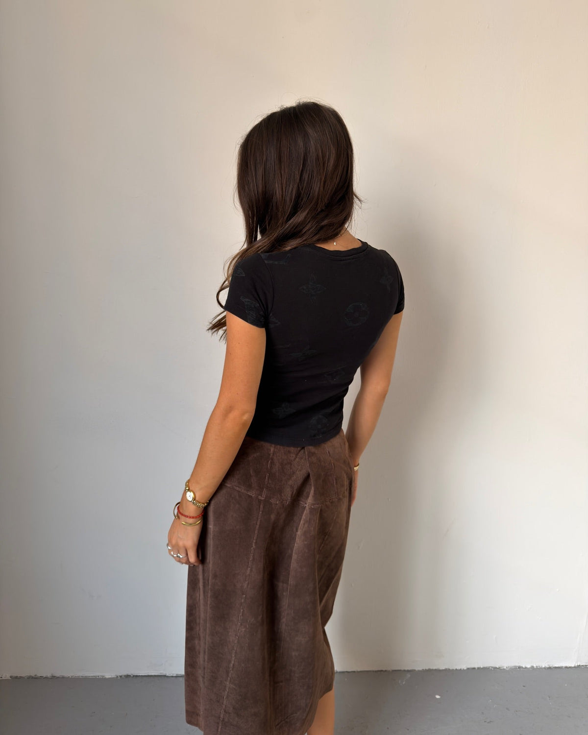 Brown suede midi skirt