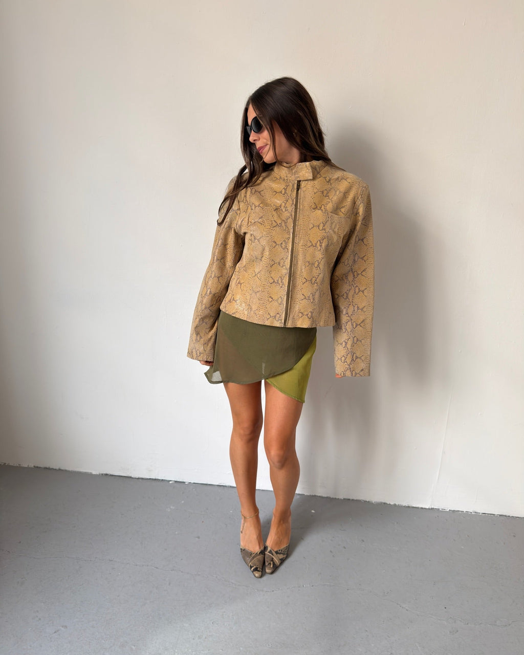 Beige snakeskin leather jacket