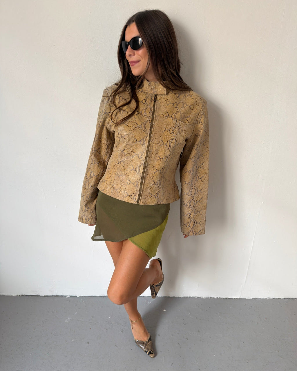 Beige snakeskin leather jacket