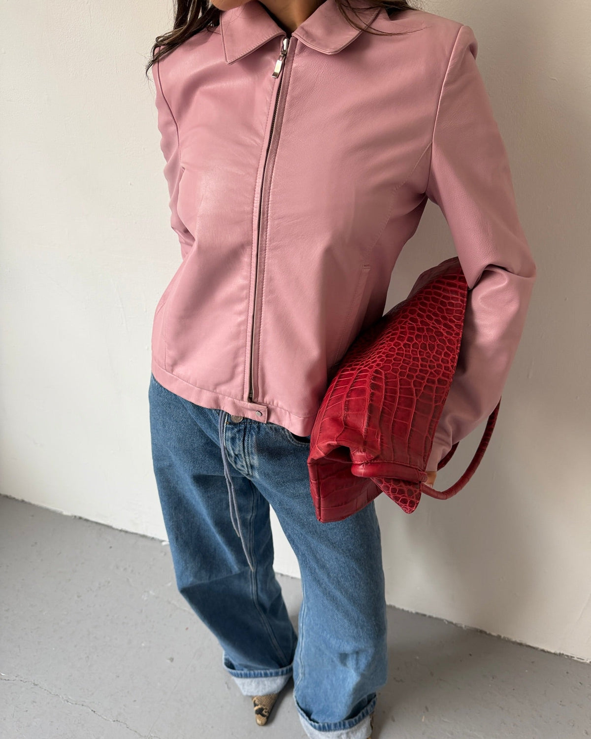 Light pink leather jacket