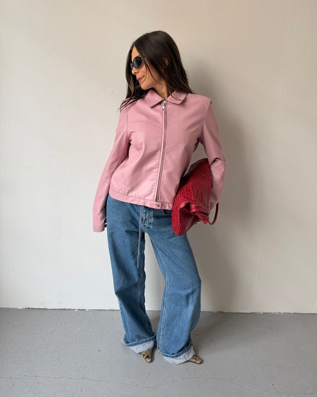 Light pink leather jacket
