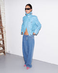 Blue leather buckle jacket
