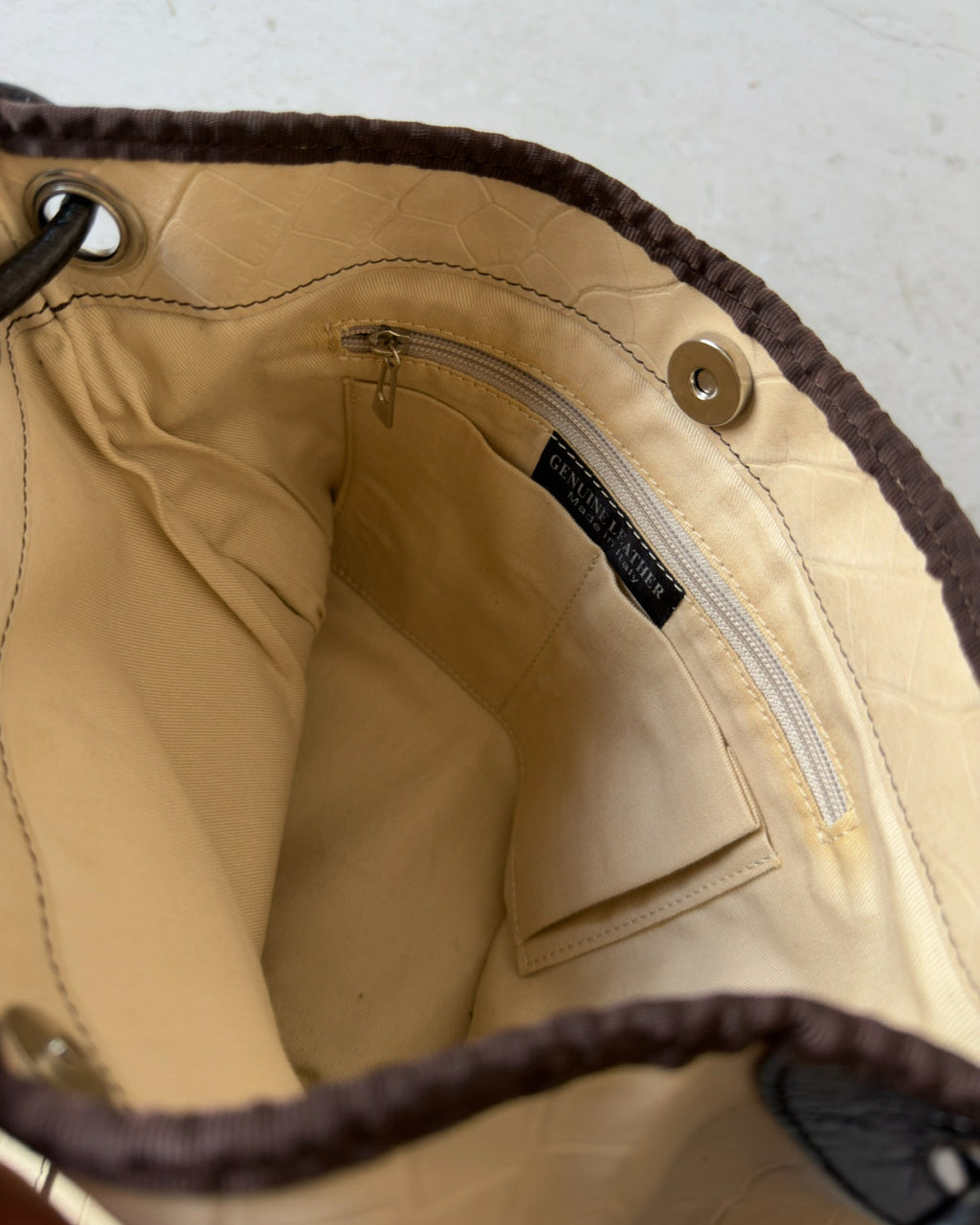 Cream suede shoulder bag