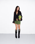 Mini green suede skirt
