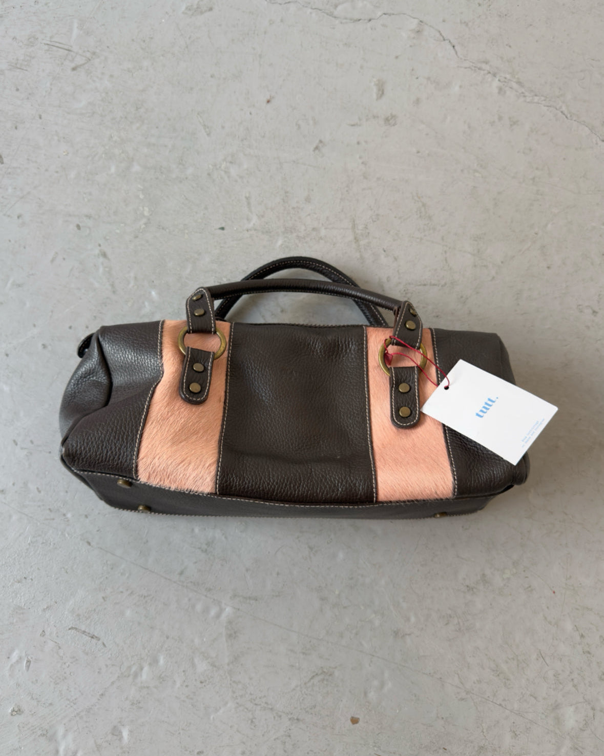 Pink cowhide and leather bag