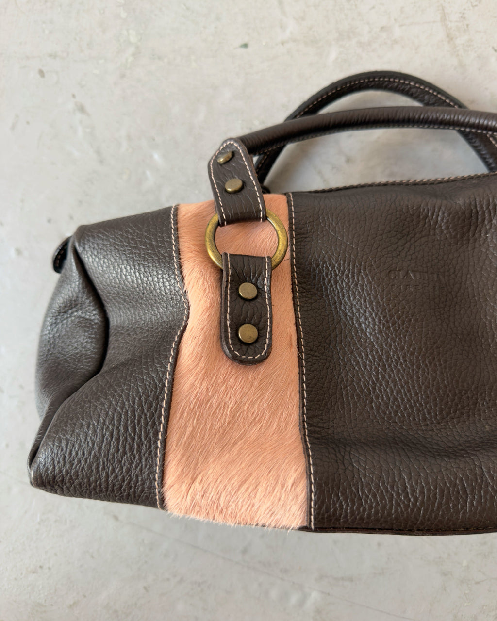 Pink cowhide and leather bag