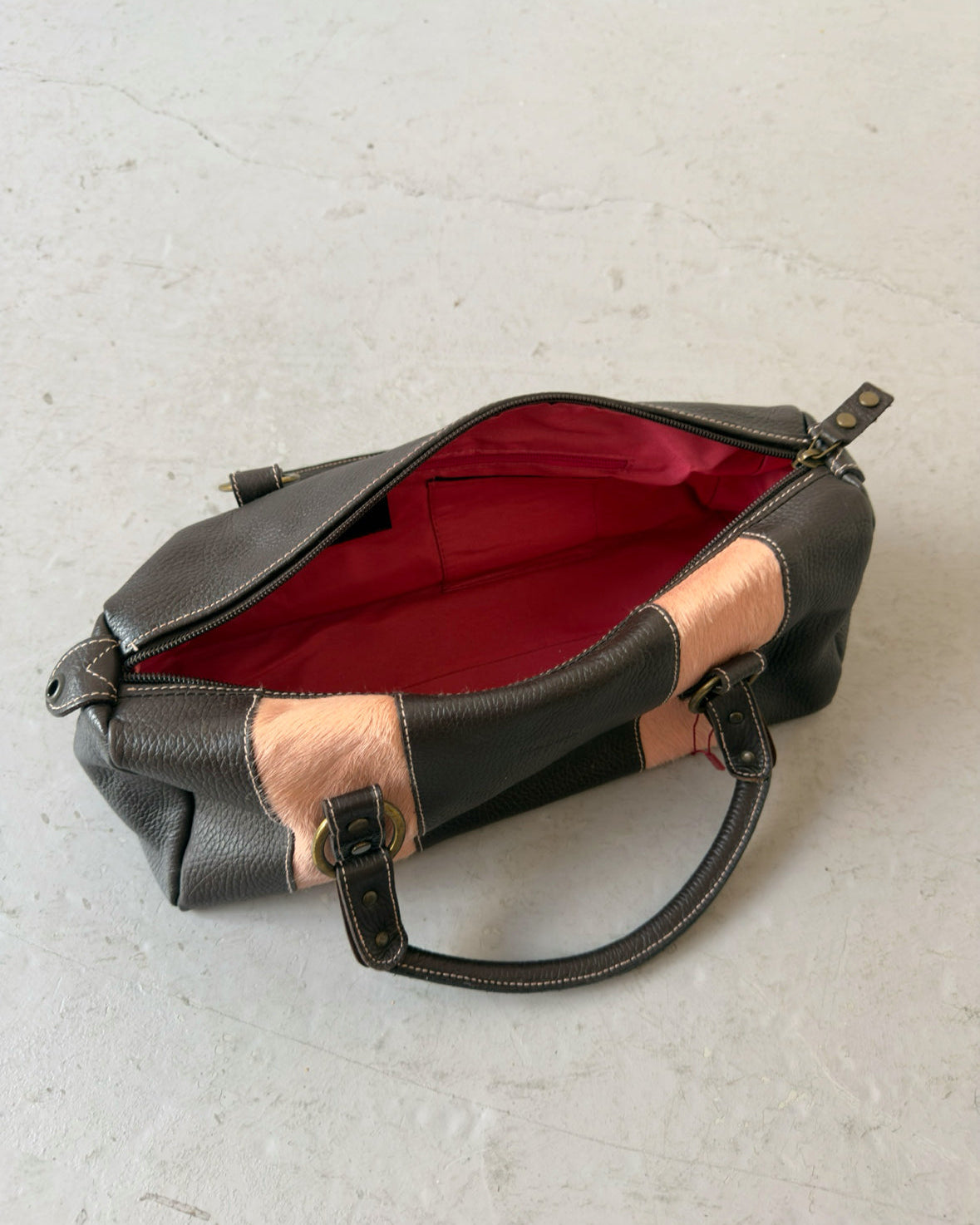 Pink cowhide and leather bag