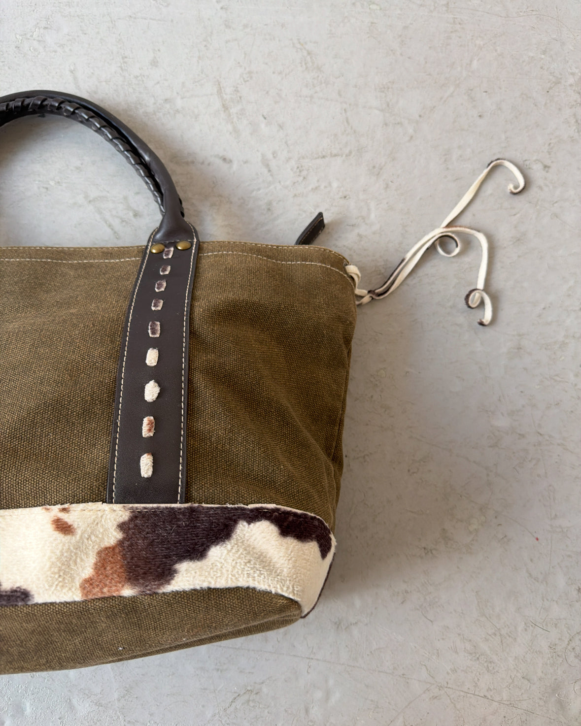 Khaki canvas cow print bag