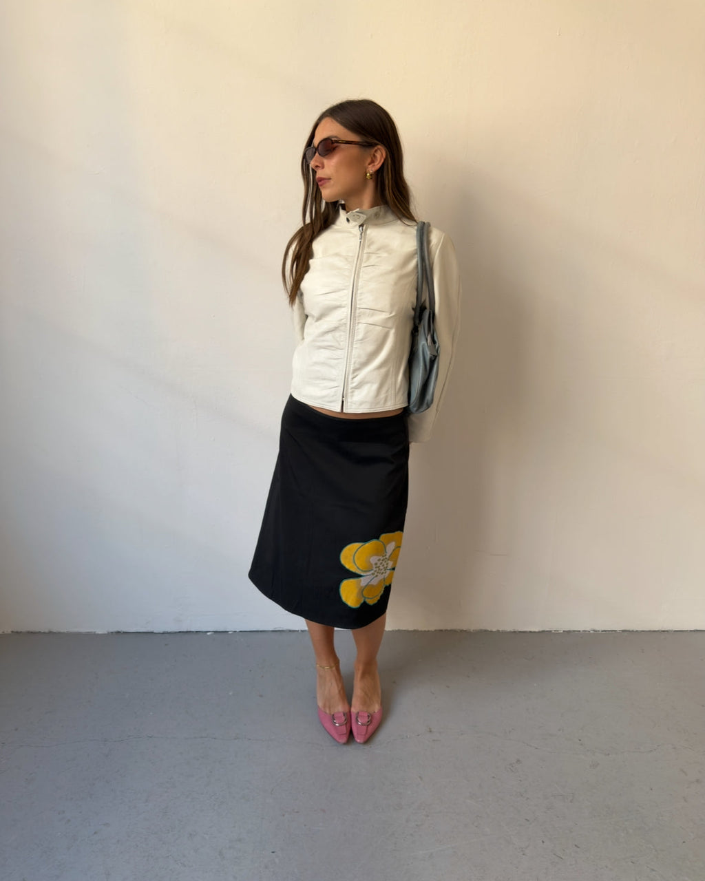 Black flower midi skirt