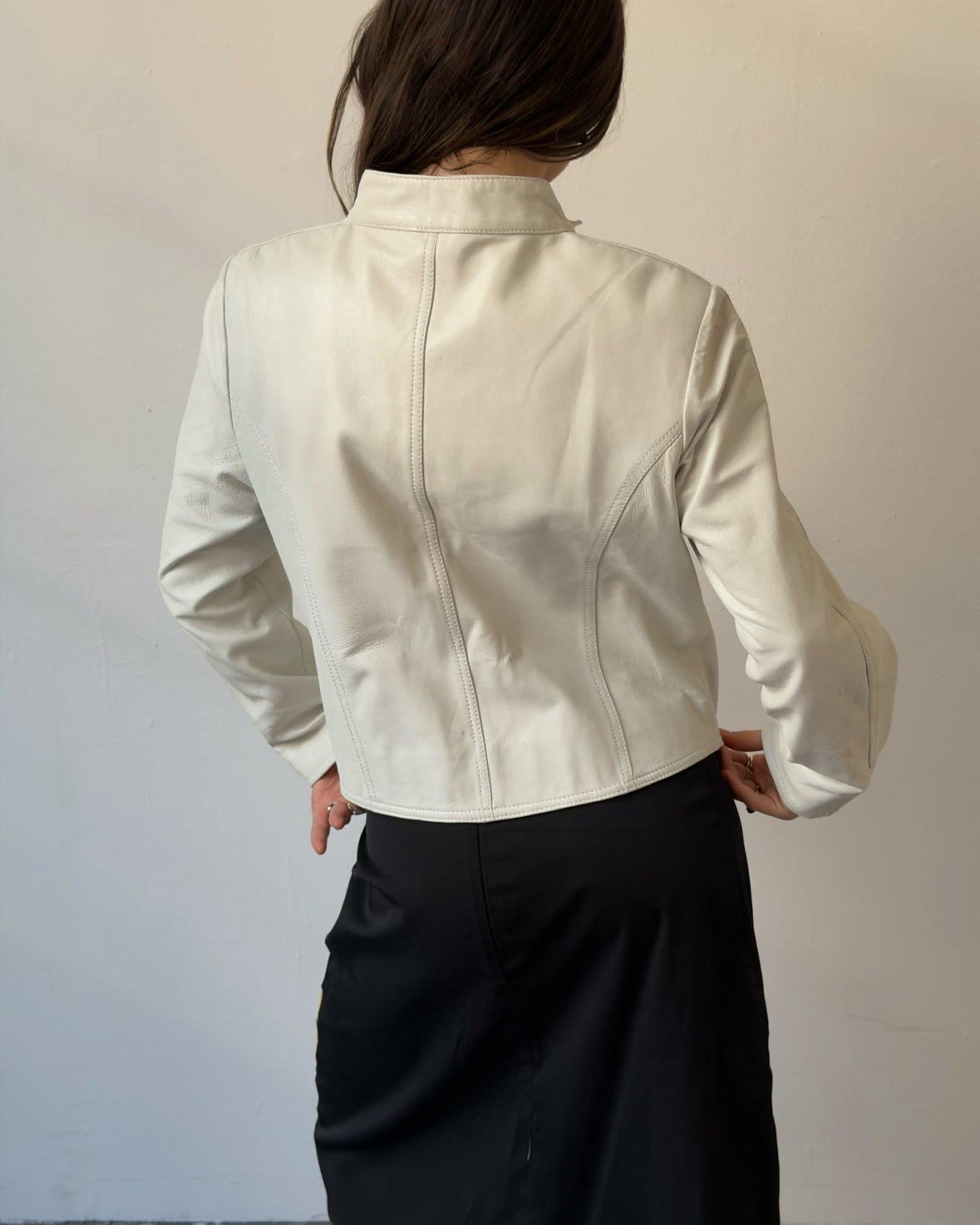 White leather ruched jacket