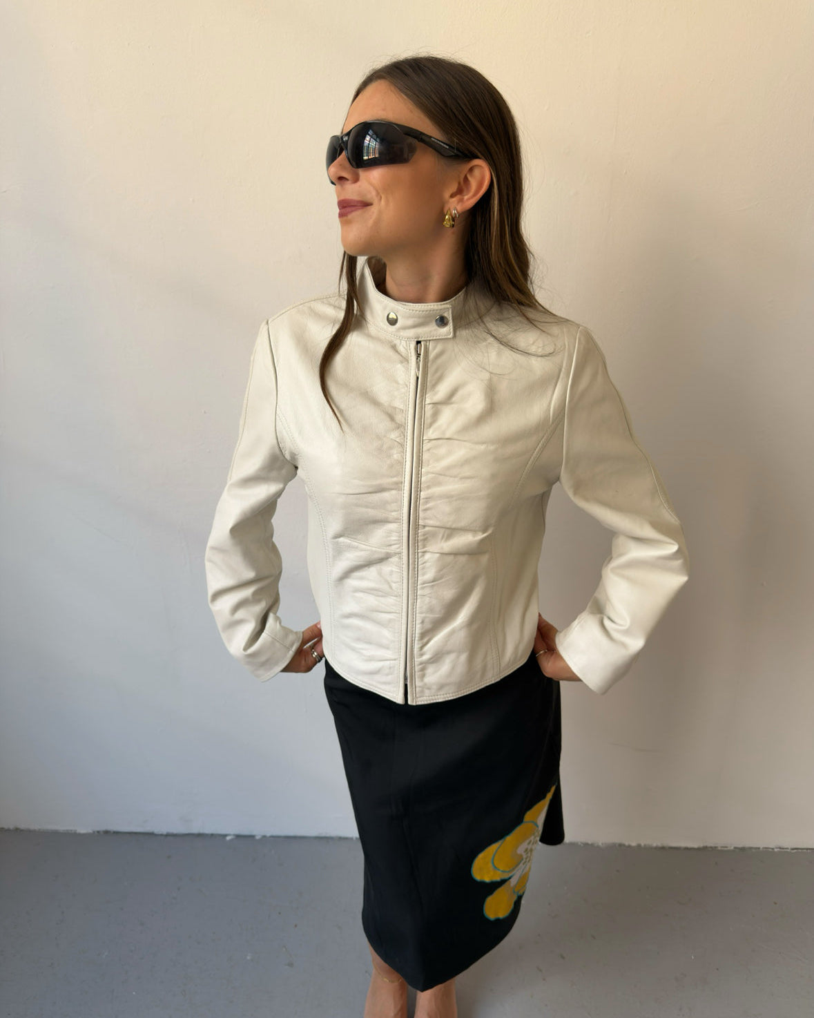 White leather ruched jacket